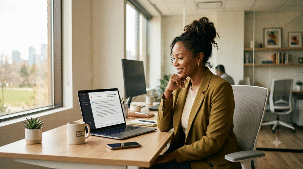 AI search optimization for small business Ontario — owner reviewing ChatGPT citation results