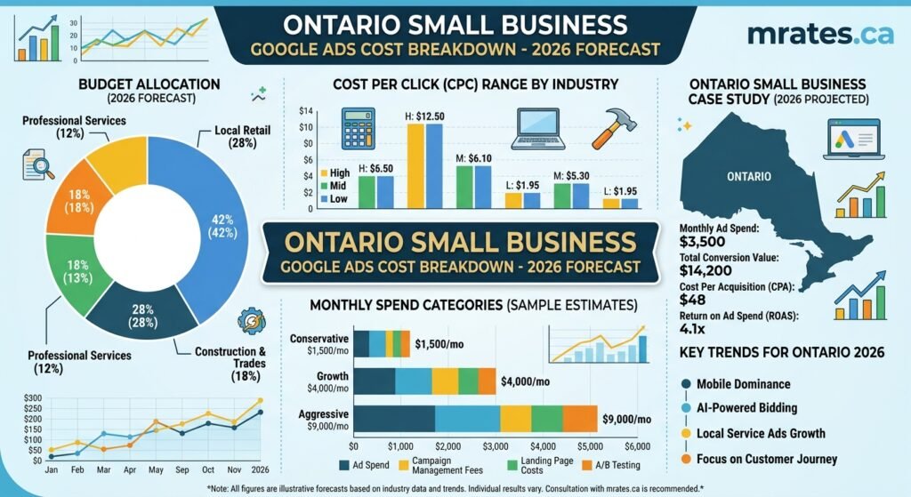 Google Ads cost breakdown chart for Ontario small business 2026