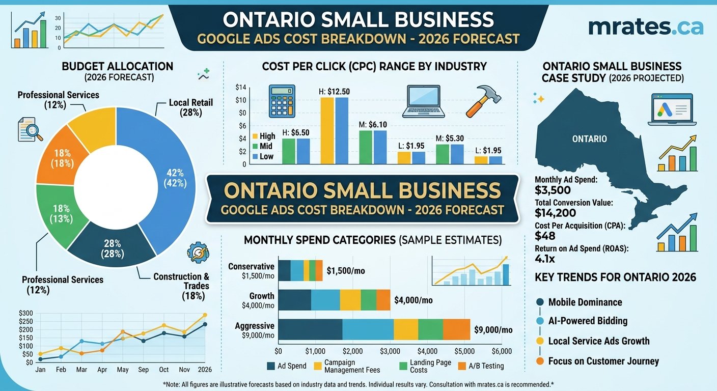 Google Ads cost breakdown chart for Ontario small business 2026