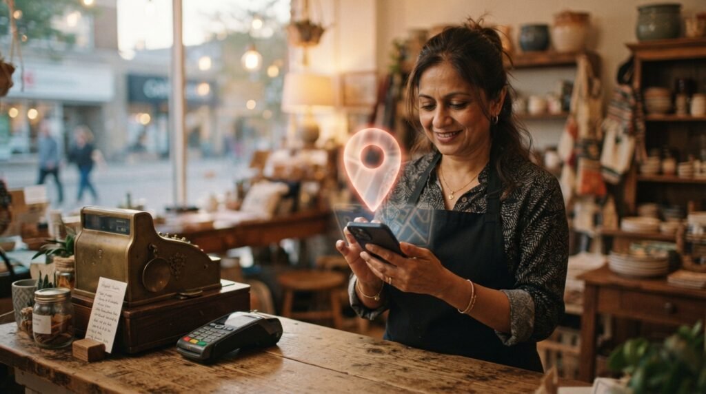 Google Business Profile - Mississauga shop owner updating a business listing and photos on a smartphone