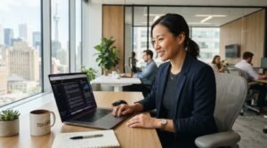 Blogs Generative engine optimization 2026 — marketer reviewing AI search results and brand citations on a laptop